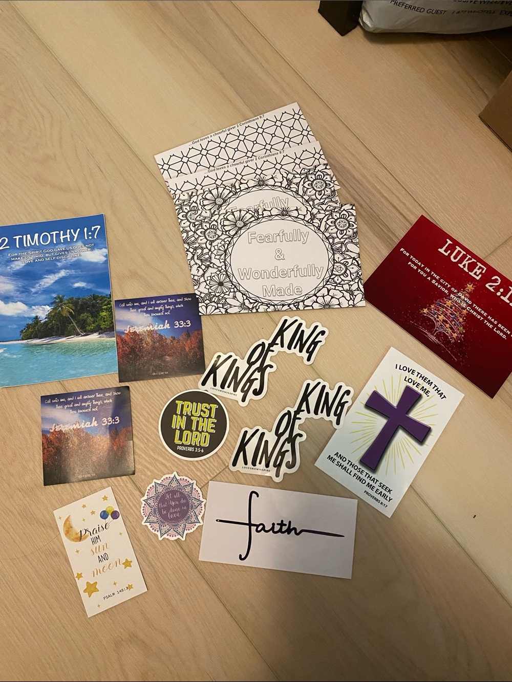 Religious Sticker & Coloring Card Assortment - Purple Cross, Faith & Scripture